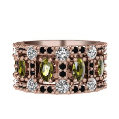 Peridot, beyaz zirkon ve siyah zirkon 925 ayar rose altın kaplama gümüş yüzük