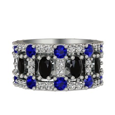 Zelie Tamtur Yüzük - Siyah zirkon, lab safir ve swarovski 8 ayar beyaz altın yüzük #rbz6rz