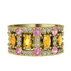 Sitrin, pembe kuvars ve swarovski 8 ayar altın yüzük