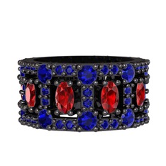 Garnet ve lab safir 925 ayar siyah rodyum kaplama gümüş yüzük