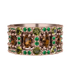 Zelie Tamtur Yüzük - Dumanlı kuvars, peridot ve yeşil kuvars 925 ayar rose altın kaplama gümüş yüzük #rtmj64