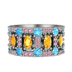 Zelie Tamtur Yüzük - Sitrin, akuamarin ve pembe kuvars 8 ayar beyaz altın yüzük #s9hdze