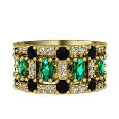 Zelie Tamtur Yüzük - Yeşil kuvars, siyah zirkon ve pırlanta 8 ayar altın yüzük (0.66 karat) #swhz24