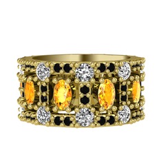 Sitrin, pırlanta ve siyah zirkon 18 ayar altın yüzük (1.76 karat)