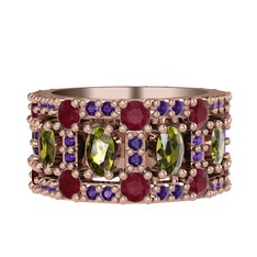 Zelie Tamtur Yüzük - Peridot, kök yakut ve ametist 925 ayar rose altın kaplama gümüş yüzük #t99ttz