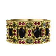 Zelie Tamtur Yüzük - Siyah zirkon, peridot ve kök yakut 18 ayar altın yüzük #tjmj90
