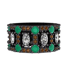 Zelie Tamtur Yüzük - Swarovski, kök zümrüt ve dumanlı kuvars 925 ayar siyah rodyum kaplama gümüş yüzük #ttka2x