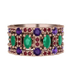 Zelie Tamtur Yüzük - Kök zümrüt, ametist ve kök yakut 8 ayar rose altın yüzük #tx19is