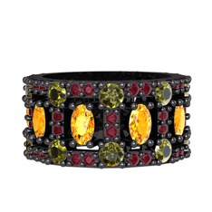 Zelie Tamtur Yüzük - Sitrin, peridot ve kök yakut 925 ayar siyah rodyum kaplama gümüş yüzük #tz5p3x