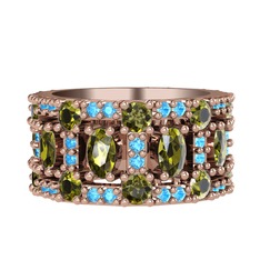 Zelie Tamtur Yüzük - Peridot ve akuamarin 925 ayar rose altın kaplama gümüş yüzük #u1w5j4