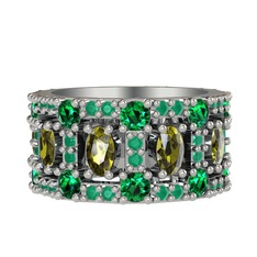 Zelie Tamtur Yüzük - Peridot, yeşil kuvars ve kök zümrüt 8 ayar beyaz altın yüzük #u2vahz