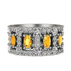 Zelie Tamtur Yüzük - Sitrin, pırlanta ve swarovski 14 ayar beyaz altın yüzük (1.76 karat) #u8fz1p