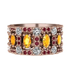 Zelie Tamtur Yüzük - Sitrin, beyaz zirkon ve kök yakut 8 ayar rose altın yüzük #u9c7c9