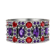 Ametist ve garnet 925 ayar gümüş yüzük