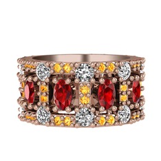 Zelie Tamtur Yüzük - Garnet, pırlanta ve sitrin 18 ayar rose altın yüzük (1.76 karat) #uhwu0e