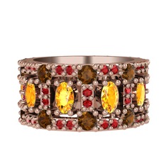 Zelie Tamtur Yüzük - Sitrin, dumanlı kuvars ve garnet 925 ayar rose altın kaplama gümüş yüzük #un8u1l