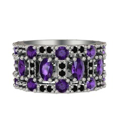 Zelie Tamtur Yüzük - Ametist ve siyah zirkon 14 ayar beyaz altın yüzük #uoy615