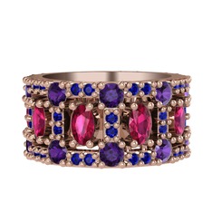 Zelie Tamtur Yüzük - Rodolit garnet, ametist ve lab safir 925 ayar rose altın kaplama gümüş yüzük #uqnun0