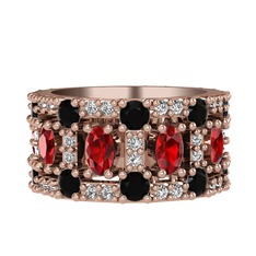 Zelie Tamtur Yüzük - Garnet, siyah zirkon ve beyaz zirkon 8 ayar rose altın yüzük #v2wiy3