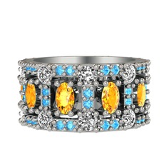 Sitrin, beyaz zirkon ve akuamarin 925 ayar gümüş yüzük