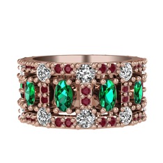 Zelie Tamtur Yüzük - Yeşil kuvars, beyaz zirkon ve kök yakut 8 ayar rose altın yüzük #vkpeij