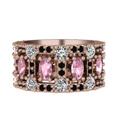 Pembe kuvars, pırlanta ve siyah zirkon 14 ayar rose altın yüzük (1.76 karat)