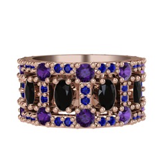 Zelie Tamtur Yüzük - Siyah zirkon, ametist ve lab safir 925 ayar rose altın kaplama gümüş yüzük #vn1s9a