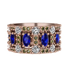 Lab safir, beyaz zirkon ve peridot 14 ayar rose altın yüzük