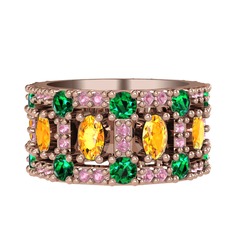 Zelie Tamtur Yüzük - Sitrin, yeşil kuvars ve pembe kuvars 14 ayar rose altın yüzük #vx4xp9