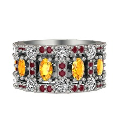 Zelie Tamtur Yüzük - Sitrin, beyaz zirkon ve kök yakut 18 ayar beyaz altın yüzük #w1ef01