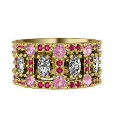 Zelie Tamtur Yüzük - Swarovski, pembe kuvars ve rodolit garnet 18 ayar altın yüzük #wc29mv