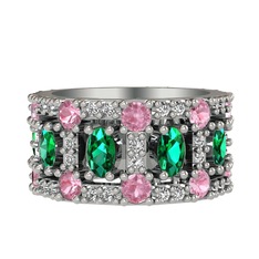 Zelie Tamtur Yüzük - Yeşil kuvars, pembe kuvars ve swarovski 14 ayar beyaz altın yüzük #wits6m