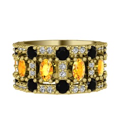 Zelie Tamtur Yüzük - Sitrin, siyah zirkon ve pırlanta 8 ayar altın yüzük (0.66 karat) #wsumyo
