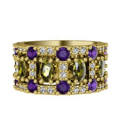 Zelie Tamtur Yüzük - Peridot, ametist ve beyaz zirkon 8 ayar altın yüzük #x1r3ke