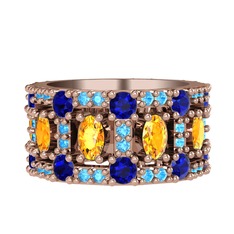 Sitrin, lab safir ve akuamarin 14 ayar rose altın yüzük