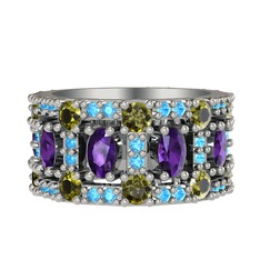 Ametist, peridot ve akuamarin 925 ayar gümüş yüzük