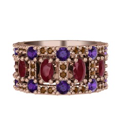 Zelie Tamtur Yüzük - Kök yakut, ametist ve dumanlı kuvars 18 ayar rose altın yüzük #xh5m1a