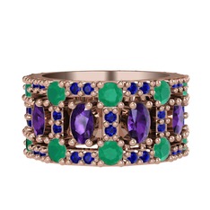 Zelie Tamtur Yüzük - Ametist, kök zümrüt ve lab safir 925 ayar rose altın kaplama gümüş yüzük #xiqdag