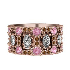 Swarovski, pembe kuvars ve dumanlı kuvars 14 ayar rose altın yüzük