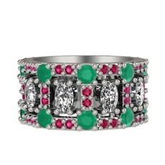 Zelie Tamtur Yüzük - Swarovski, kök zümrüt ve rodolit garnet 18 ayar beyaz altın yüzük #xnty41