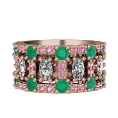 Zelie Tamtur Yüzük - Swarovski, kök zümrüt ve pembe kuvars 14 ayar rose altın yüzük #xwd38o