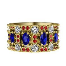 Lab safir, pırlanta ve garnet 18 ayar altın yüzük (1.76 karat)