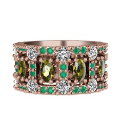 Zelie Tamtur Yüzük - Peridot, beyaz zirkon ve kök zümrüt 18 ayar rose altın yüzük #ydw2qd