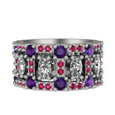 Swarovski, ametist ve rodolit garnet 8 ayar beyaz altın yüzük