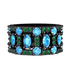 Zelie Tamtur Yüzük - Akuamarin ve yeşil kuvars 925 ayar siyah rodyum kaplama gümüş yüzük #yir4iv