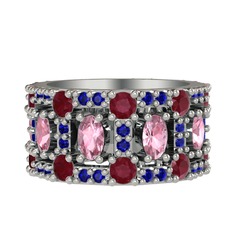 Zelie Tamtur Yüzük - Pembe kuvars, kök yakut ve lab safir 925 ayar gümüş yüzük #yjj22