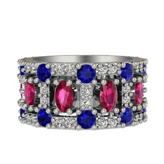 Zelie Tamtur Yüzük - Rodolit garnet, lab safir ve swarovski 8 ayar beyaz altın yüzük #yktmr7