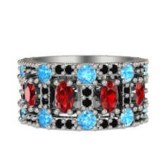 Zelie Tamtur Yüzük - Garnet, akuamarin ve siyah zirkon 8 ayar beyaz altın yüzük #yppkgv