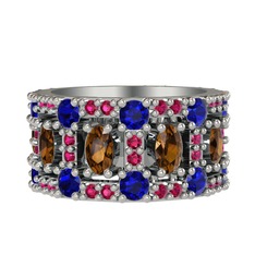 Zelie Tamtur Yüzük - Dumanlı kuvars, lab safir ve rodolit garnet 14 ayar beyaz altın yüzük #yrhcse