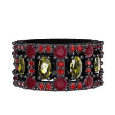 Zelie Tamtur Yüzük - Peridot, kök yakut ve garnet 925 ayar siyah rodyum kaplama gümüş yüzük #ysr9fr